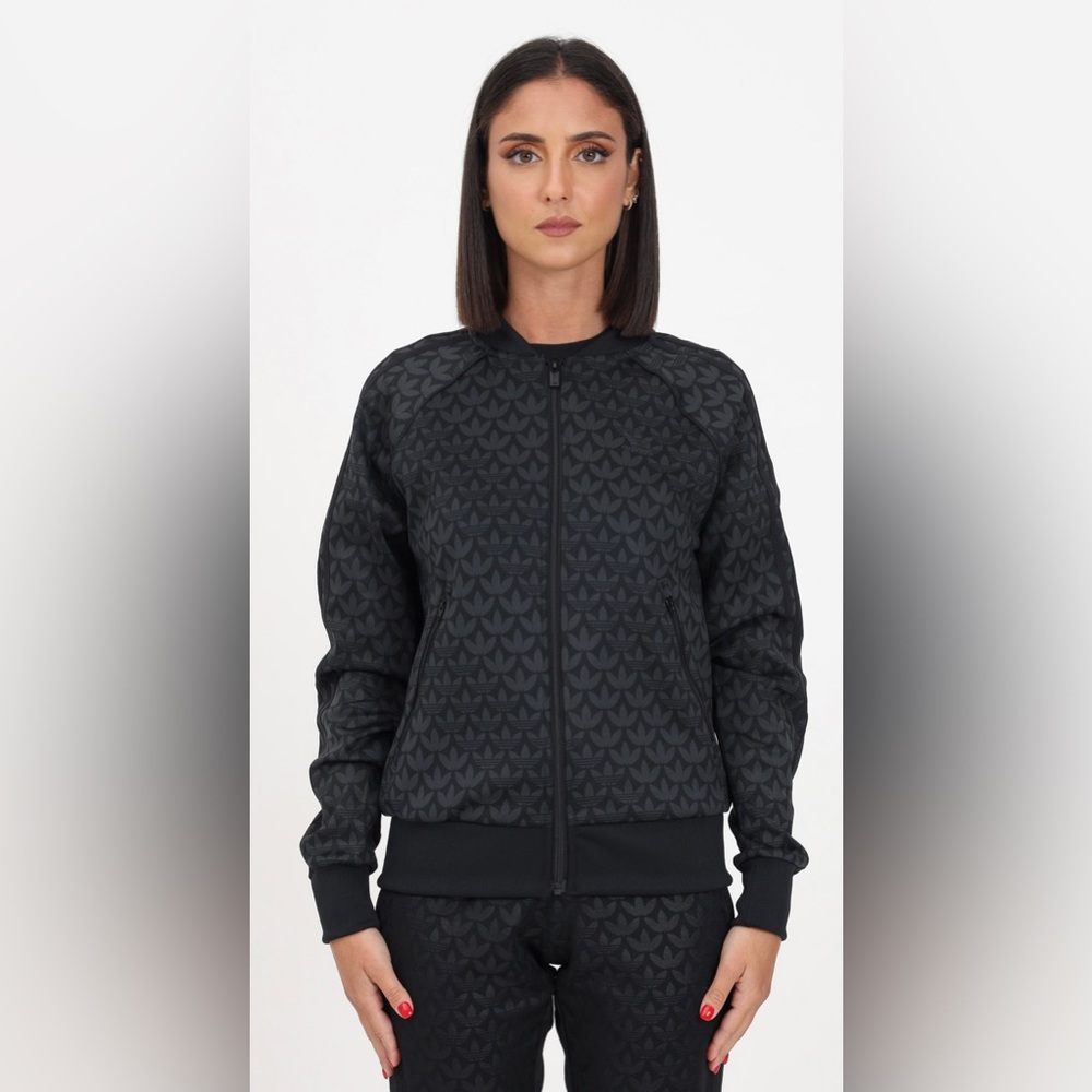 Black Women's Zip Sweatshirt with all-over Trefoil Logo XL
